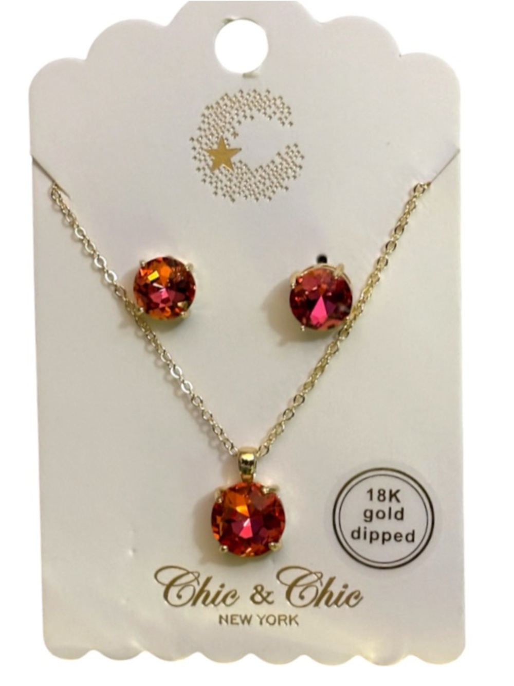 Cranberry Gold-Dipped Glass Pendant Necklace & Earrings Set